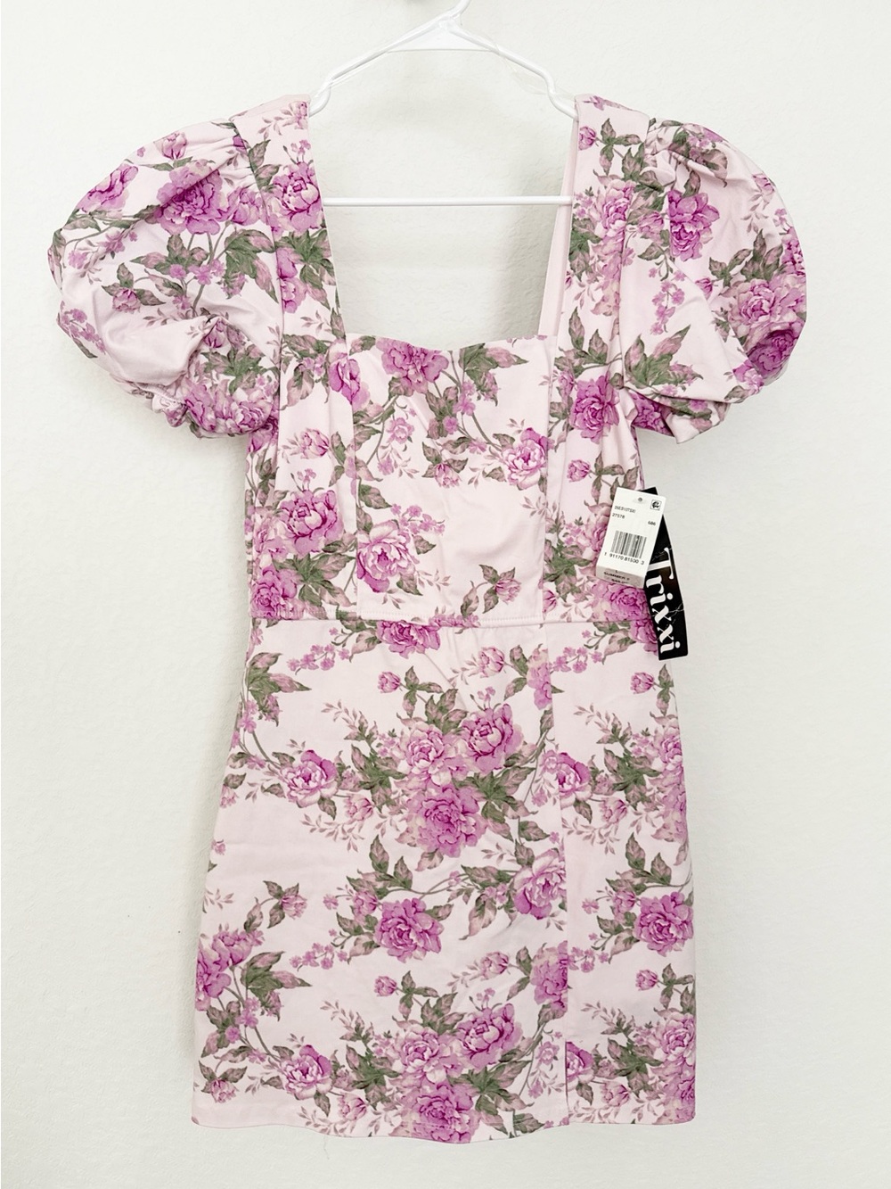 Trixxi Pink Floral Puff-Sleeve Mini Dress